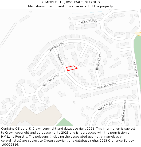 2, MIDDLE HILL, ROCHDALE, OL12 9UD: Location map and indicative extent of plot