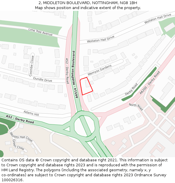 2, MIDDLETON BOULEVARD, NOTTINGHAM, NG8 1BH: Location map and indicative extent of plot