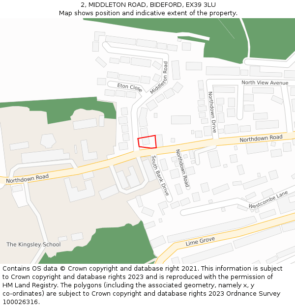 2, MIDDLETON ROAD, BIDEFORD, EX39 3LU: Location map and indicative extent of plot