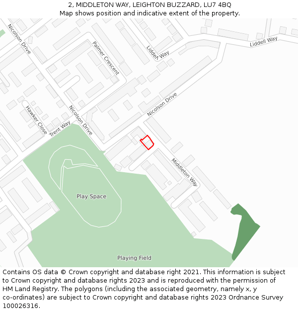 2, MIDDLETON WAY, LEIGHTON BUZZARD, LU7 4BQ: Location map and indicative extent of plot