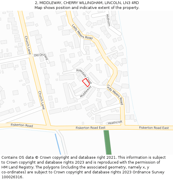2, MIDDLEWAY, CHERRY WILLINGHAM, LINCOLN, LN3 4RD: Location map and indicative extent of plot
