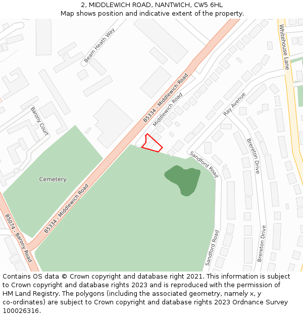 2, MIDDLEWICH ROAD, NANTWICH, CW5 6HL: Location map and indicative extent of plot