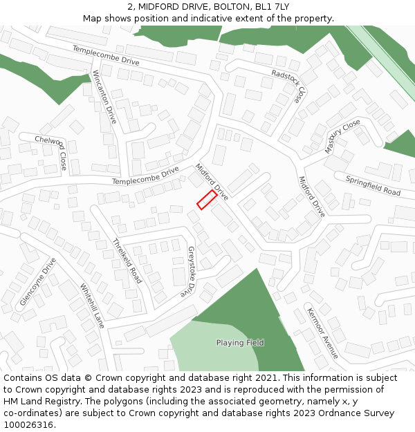 2, MIDFORD DRIVE, BOLTON, BL1 7LY: Location map and indicative extent of plot
