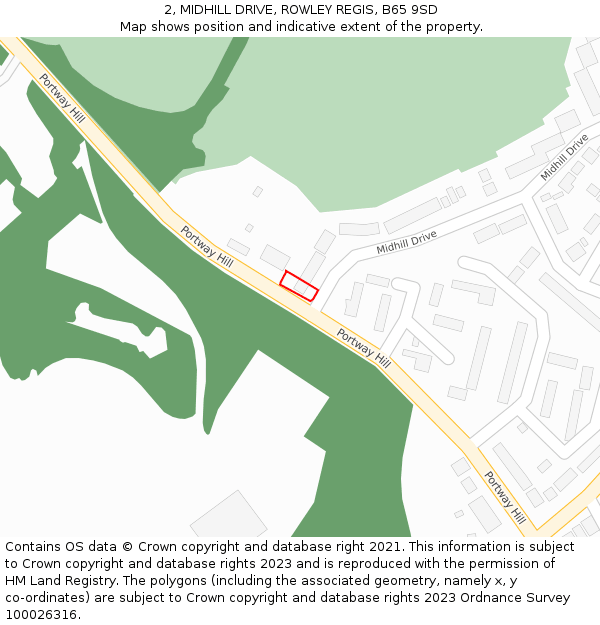 2, MIDHILL DRIVE, ROWLEY REGIS, B65 9SD: Location map and indicative extent of plot