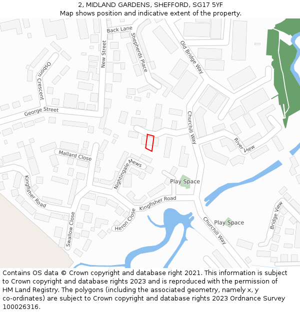 2, MIDLAND GARDENS, SHEFFORD, SG17 5YF: Location map and indicative extent of plot