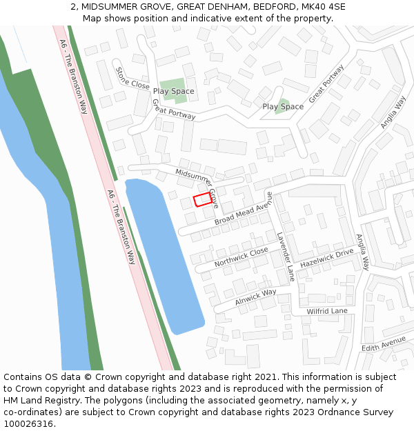 2, MIDSUMMER GROVE, GREAT DENHAM, BEDFORD, MK40 4SE: Location map and indicative extent of plot