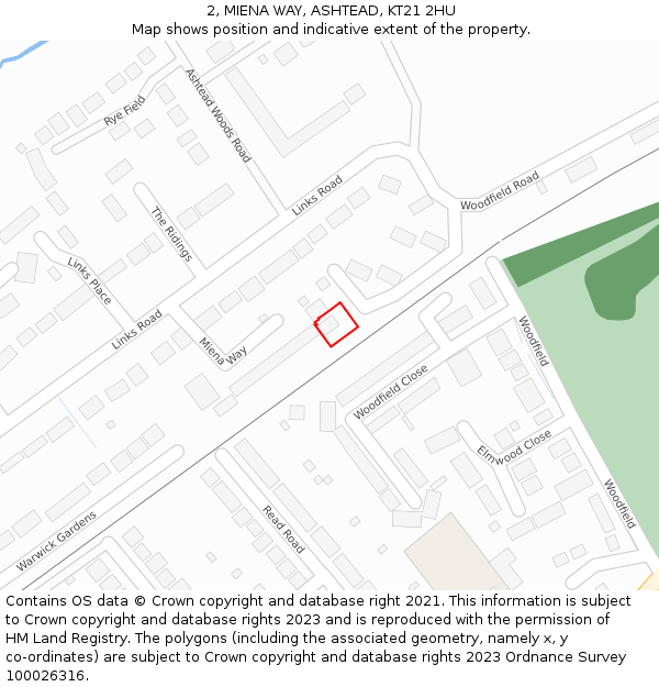 2, MIENA WAY, ASHTEAD, KT21 2HU: Location map and indicative extent of plot