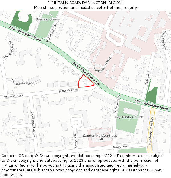 2, MILBANK ROAD, DARLINGTON, DL3 9NH: Location map and indicative extent of plot