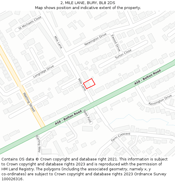 2, MILE LANE, BURY, BL8 2DS: Location map and indicative extent of plot