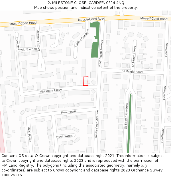 2, MILESTONE CLOSE, CARDIFF, CF14 4NQ: Location map and indicative extent of plot