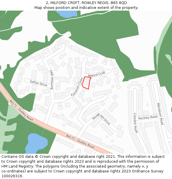 2, MILFORD CROFT, ROWLEY REGIS, B65 8QD: Location map and indicative extent of plot