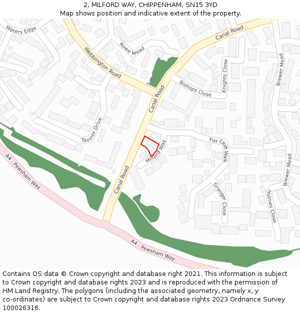 2, MILFORD WAY, CHIPPENHAM, SN15 3YD: Location map and indicative extent of plot