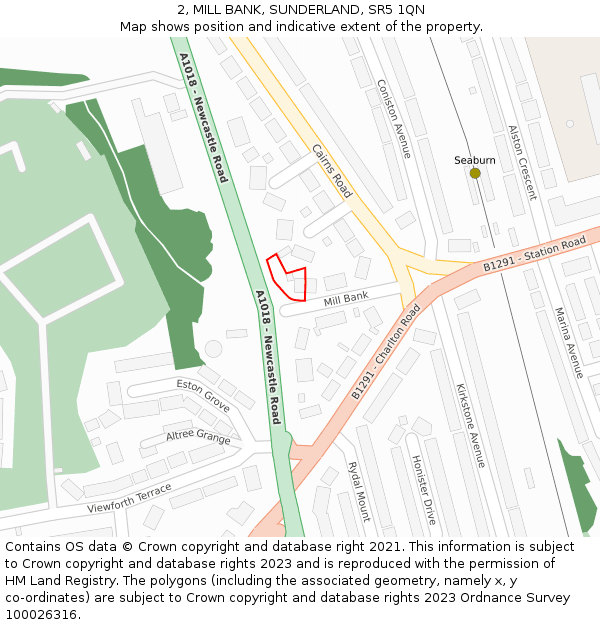 2, MILL BANK, SUNDERLAND, SR5 1QN: Location map and indicative extent of plot