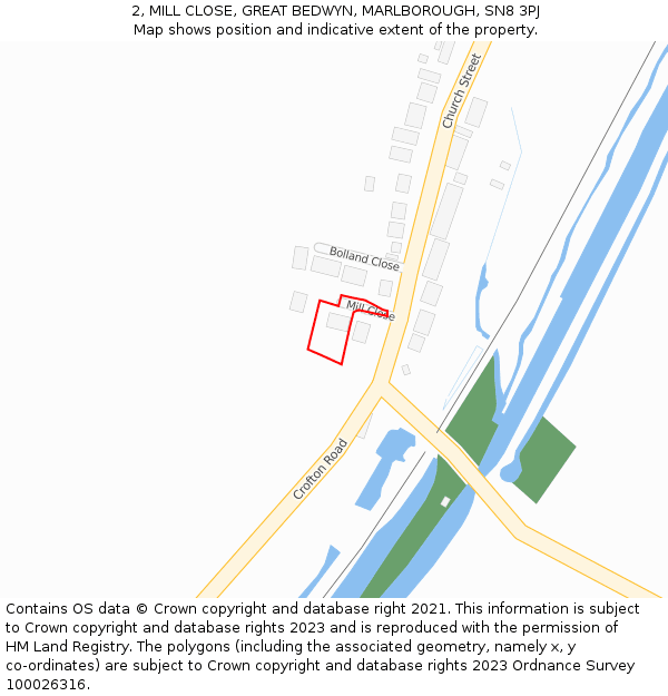 2, MILL CLOSE, GREAT BEDWYN, MARLBOROUGH, SN8 3PJ: Location map and indicative extent of plot