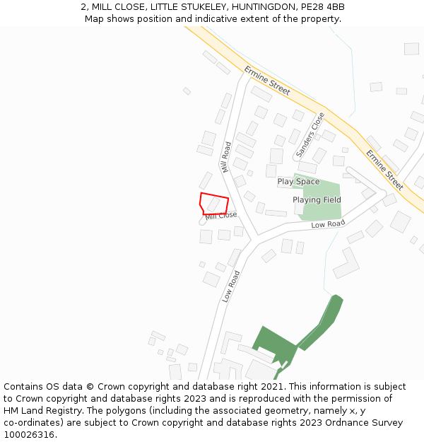 2, MILL CLOSE, LITTLE STUKELEY, HUNTINGDON, PE28 4BB: Location map and indicative extent of plot