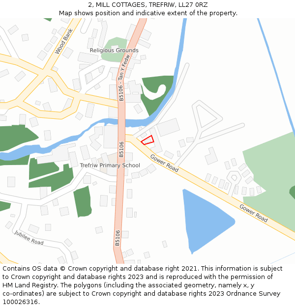 2, MILL COTTAGES, TREFRIW, LL27 0RZ: Location map and indicative extent of plot