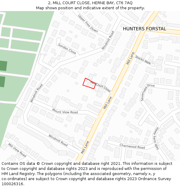 2, MILL COURT CLOSE, HERNE BAY, CT6 7AQ: Location map and indicative extent of plot