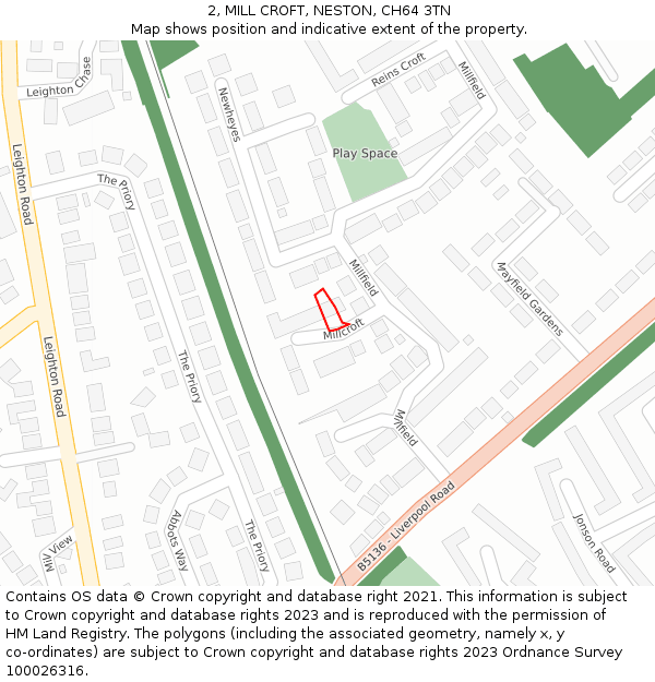 2, MILL CROFT, NESTON, CH64 3TN: Location map and indicative extent of plot