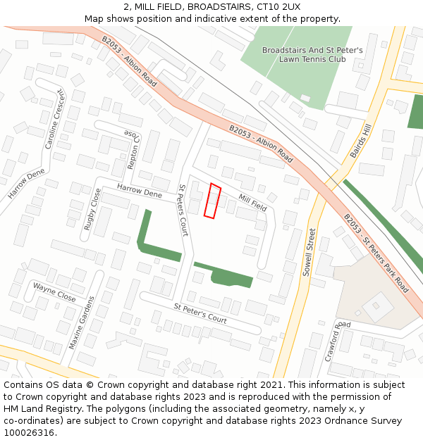 2, MILL FIELD, BROADSTAIRS, CT10 2UX: Location map and indicative extent of plot