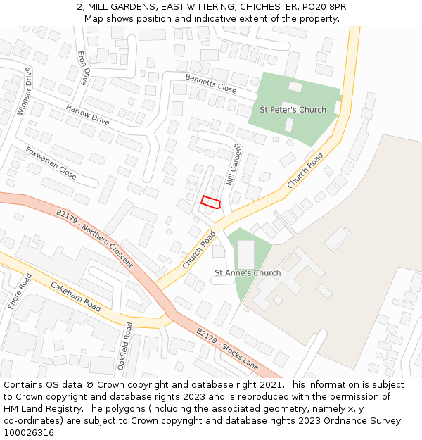 2, MILL GARDENS, EAST WITTERING, CHICHESTER, PO20 8PR: Location map and indicative extent of plot