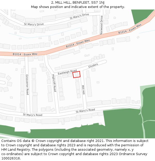 2, MILL HILL, BENFLEET, SS7 1NJ: Location map and indicative extent of plot