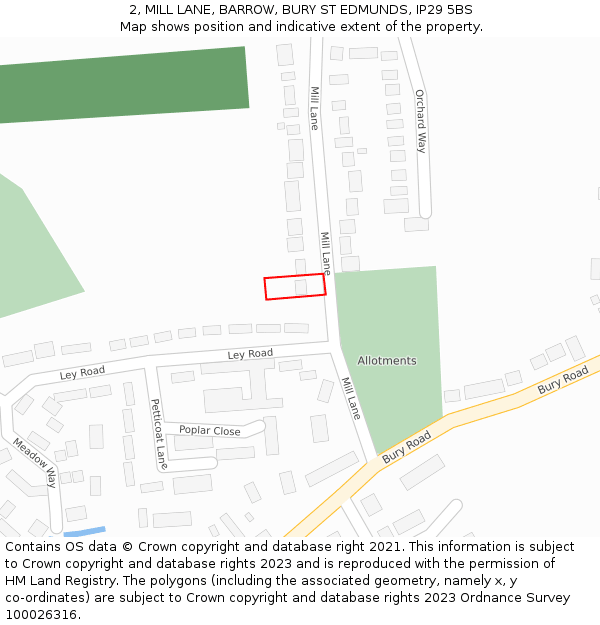 2, MILL LANE, BARROW, BURY ST EDMUNDS, IP29 5BS: Location map and indicative extent of plot