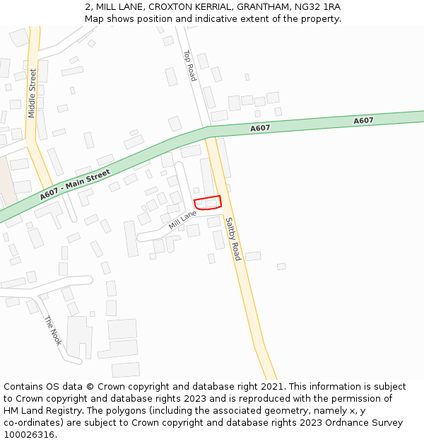 2, MILL LANE, CROXTON KERRIAL, GRANTHAM, NG32 1RA: Location map and indicative extent of plot