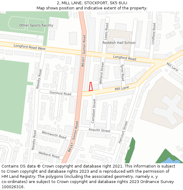 2, MILL LANE, STOCKPORT, SK5 6UU: Location map and indicative extent of plot