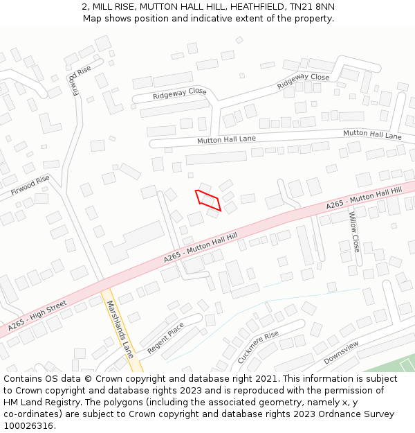 2, MILL RISE, MUTTON HALL HILL, HEATHFIELD, TN21 8NN: Location map and indicative extent of plot