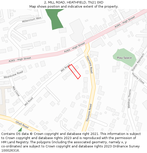 2, MILL ROAD, HEATHFIELD, TN21 0XD: Location map and indicative extent of plot