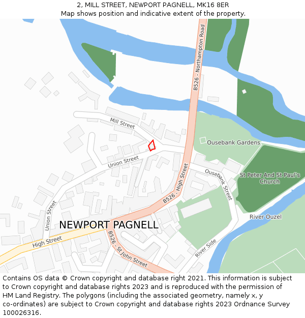 2, MILL STREET, NEWPORT PAGNELL, MK16 8ER: Location map and indicative extent of plot