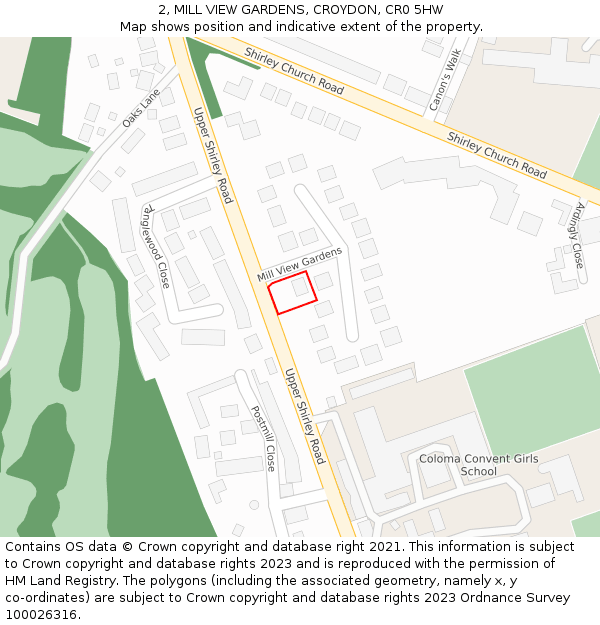 2, MILL VIEW GARDENS, CROYDON, CR0 5HW: Location map and indicative extent of plot