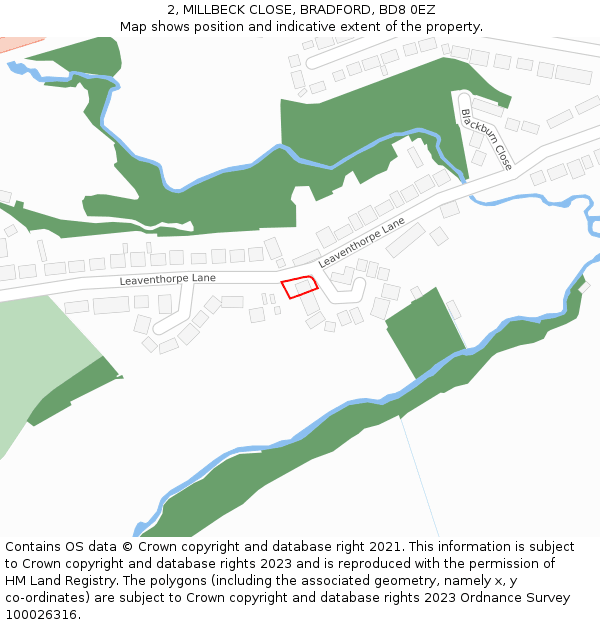 2, MILLBECK CLOSE, BRADFORD, BD8 0EZ: Location map and indicative extent of plot