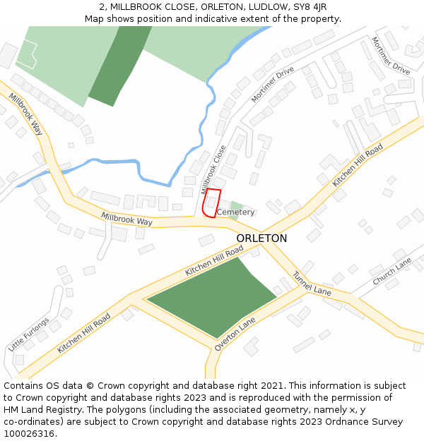 2, MILLBROOK CLOSE, ORLETON, LUDLOW, SY8 4JR: Location map and indicative extent of plot
