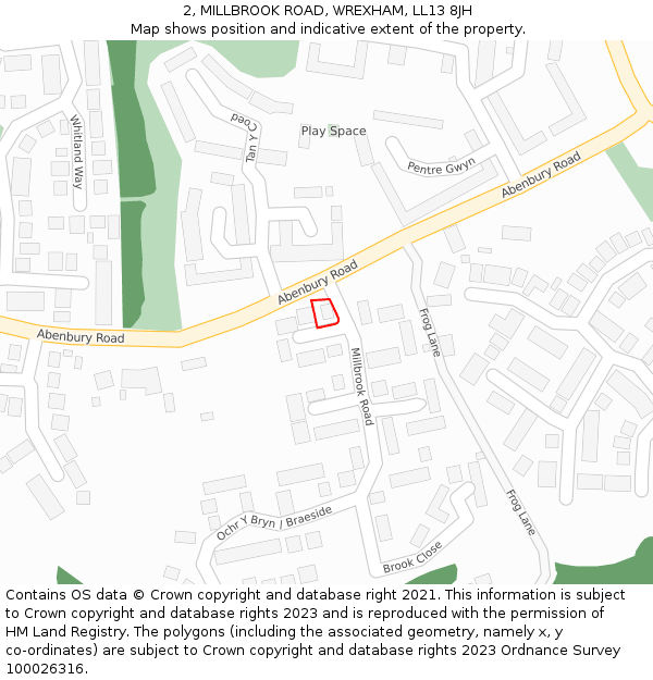2, MILLBROOK ROAD, WREXHAM, LL13 8JH: Location map and indicative extent of plot
