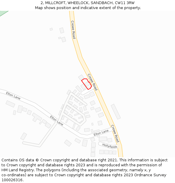 2, MILLCROFT, WHEELOCK, SANDBACH, CW11 3RW: Location map and indicative extent of plot