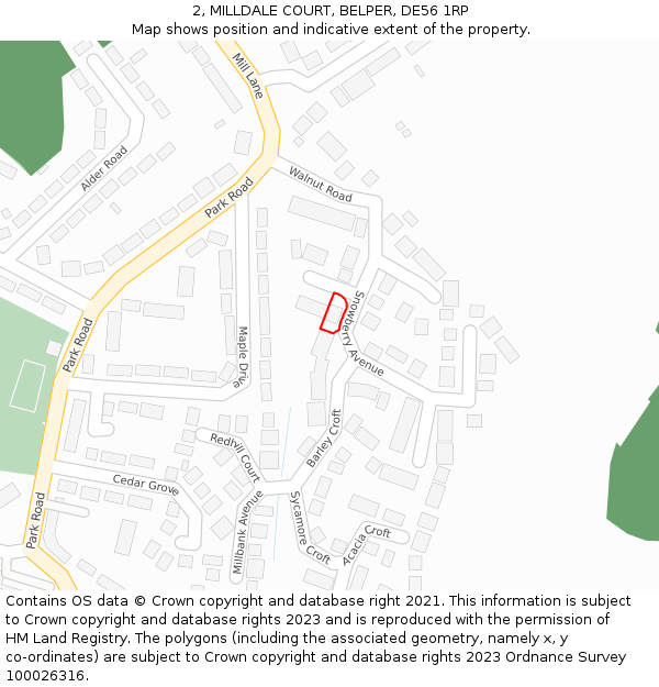2, MILLDALE COURT, BELPER, DE56 1RP: Location map and indicative extent of plot