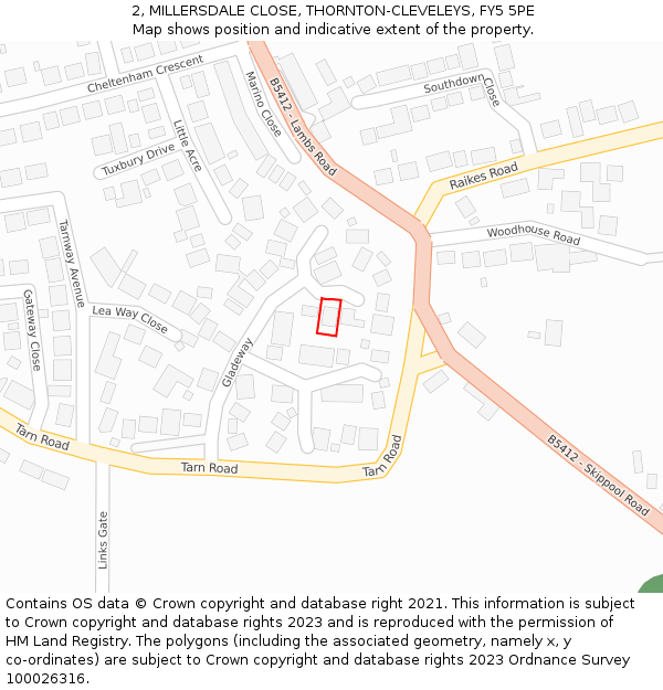 2, MILLERSDALE CLOSE, THORNTON-CLEVELEYS, FY5 5PE: Location map and indicative extent of plot