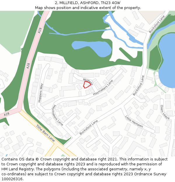 2, MILLFIELD, ASHFORD, TN23 4GW: Location map and indicative extent of plot