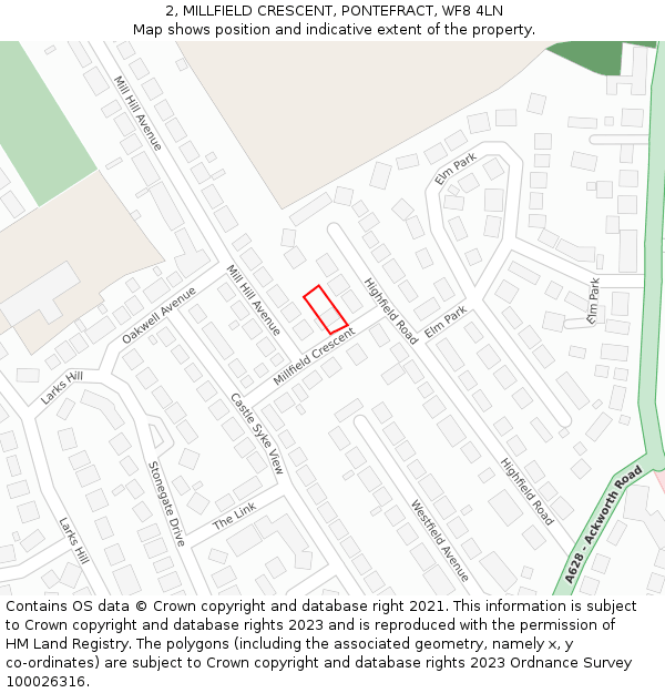 2, MILLFIELD CRESCENT, PONTEFRACT, WF8 4LN: Location map and indicative extent of plot