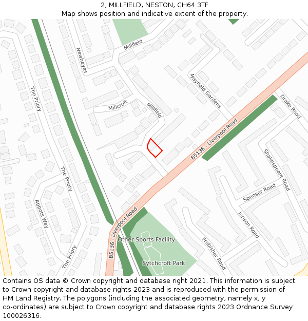 2, MILLFIELD, NESTON, CH64 3TF: Location map and indicative extent of plot