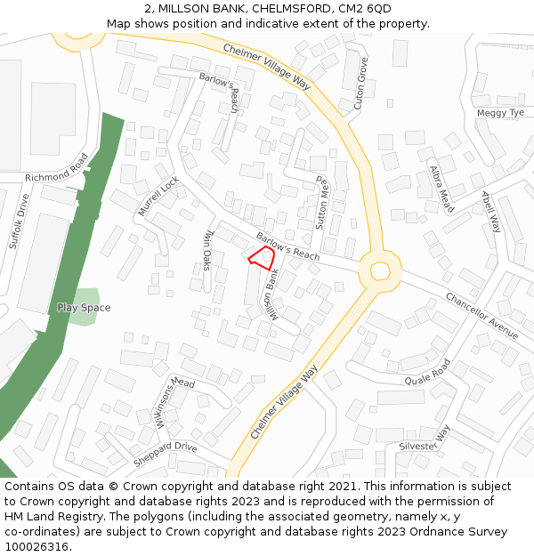 2, MILLSON BANK, CHELMSFORD, CM2 6QD: Location map and indicative extent of plot