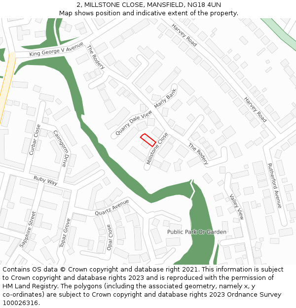 2, MILLSTONE CLOSE, MANSFIELD, NG18 4UN: Location map and indicative extent of plot