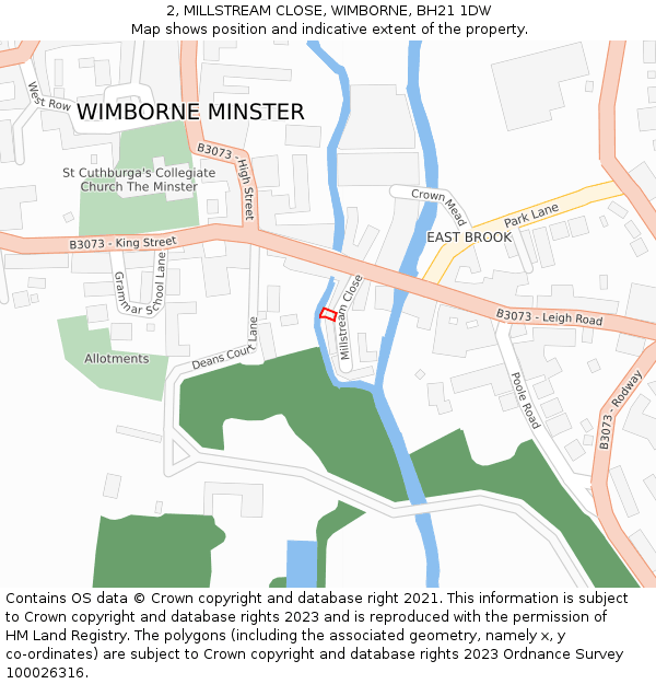 2, MILLSTREAM CLOSE, WIMBORNE, BH21 1DW: Location map and indicative extent of plot