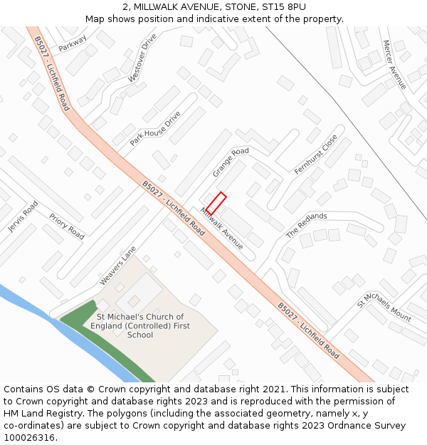 2, MILLWALK AVENUE, STONE, ST15 8PU: Location map and indicative extent of plot