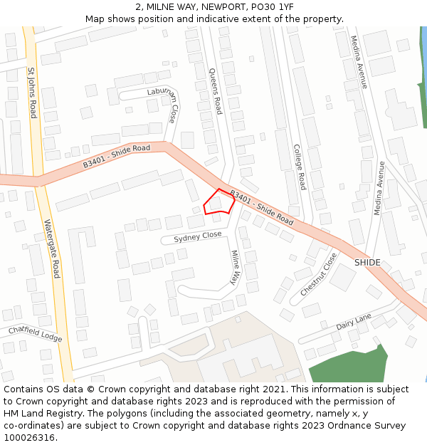 2, MILNE WAY, NEWPORT, PO30 1YF: Location map and indicative extent of plot