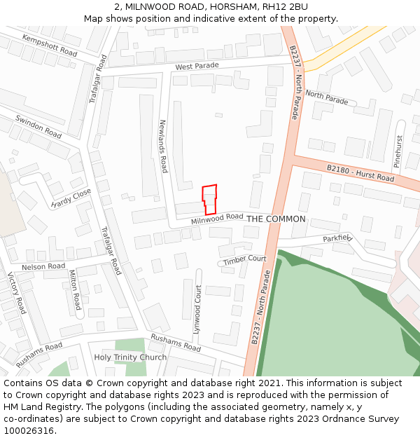 2, MILNWOOD ROAD, HORSHAM, RH12 2BU: Location map and indicative extent of plot