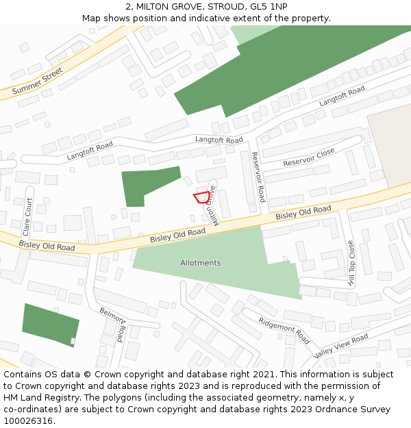 2, MILTON GROVE, STROUD, GL5 1NP: Location map and indicative extent of plot