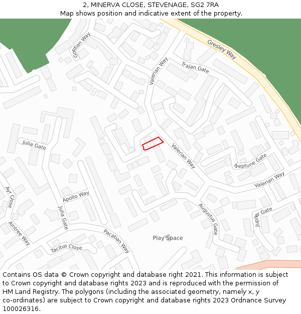 2, MINERVA CLOSE, STEVENAGE, SG2 7RA: Location map and indicative extent of plot