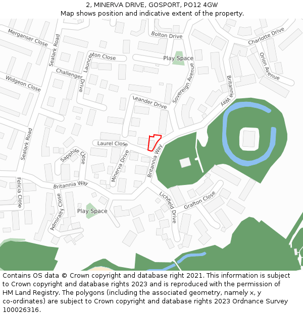 2, MINERVA DRIVE, GOSPORT, PO12 4GW: Location map and indicative extent of plot